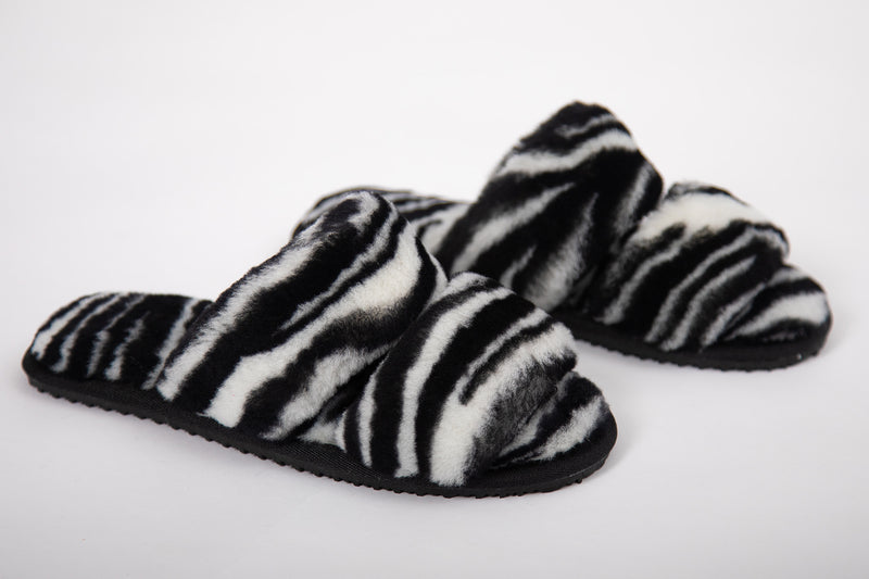 Luxury Fur Shearling Slipper - Zebra - Slouchy
