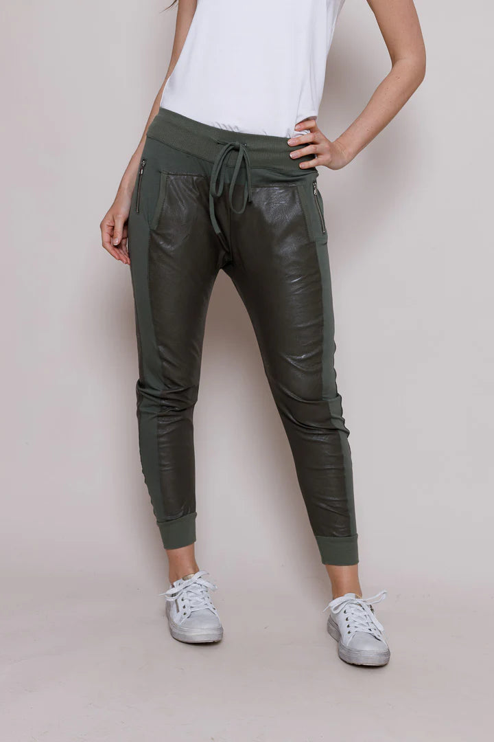 Faux Leather Mix Joggers - Slouchy