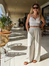 Satin Wide Leg Trousers - Cream - Slouchy