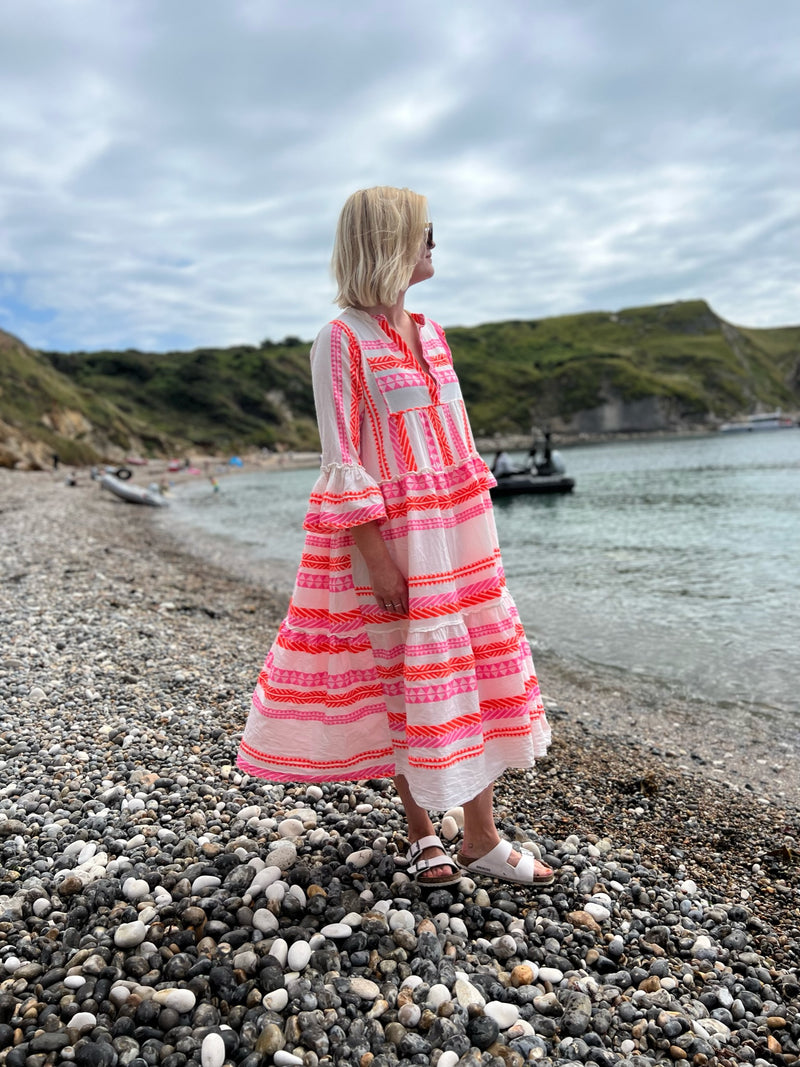 Orange and Pink Neon Aztec Maxi Dress - Slouchy