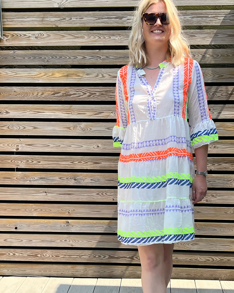 Maya Neon Aztec Embroidery Dress - Slouchy