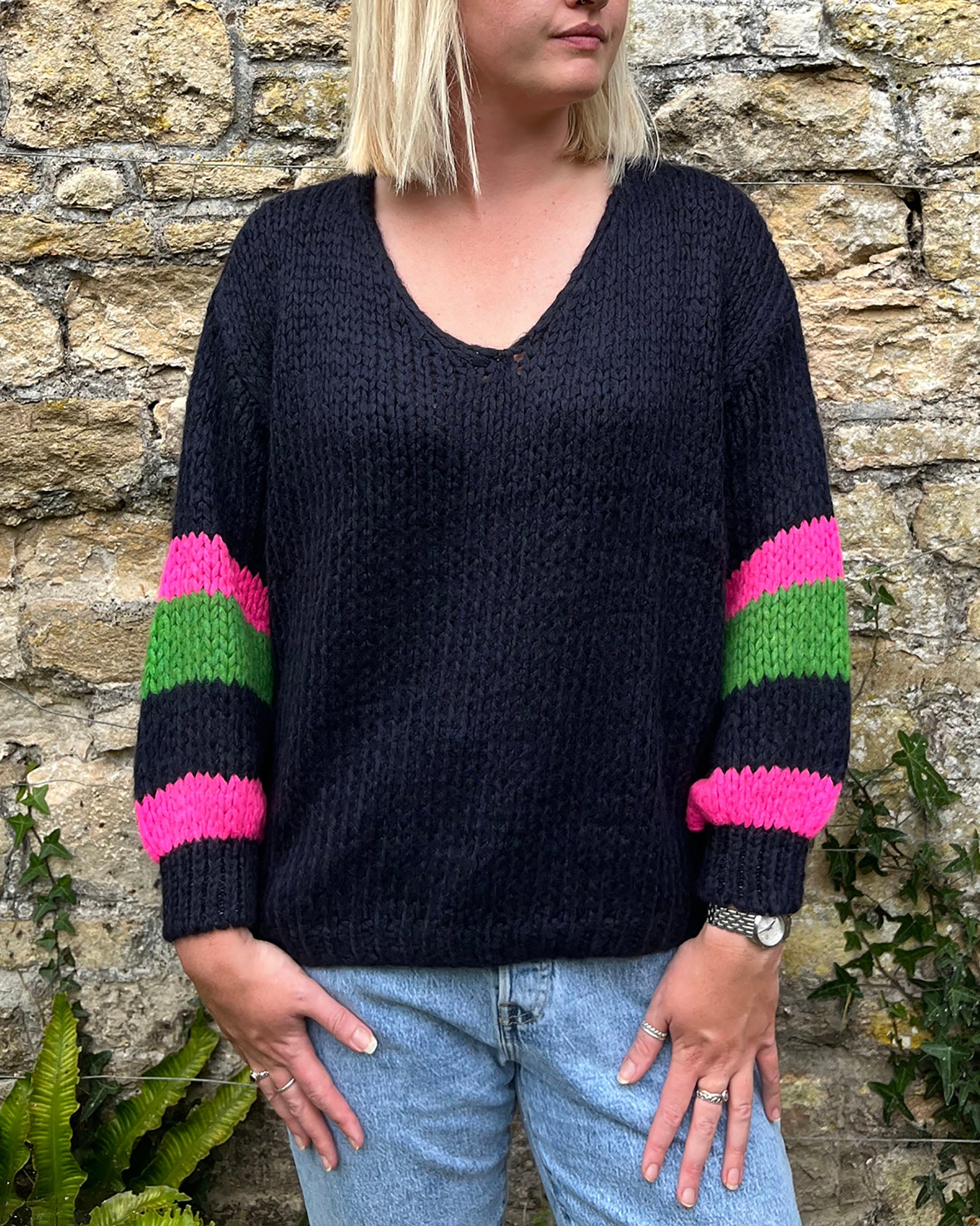 Chunky Knit Jumper - Navy - Slouchy