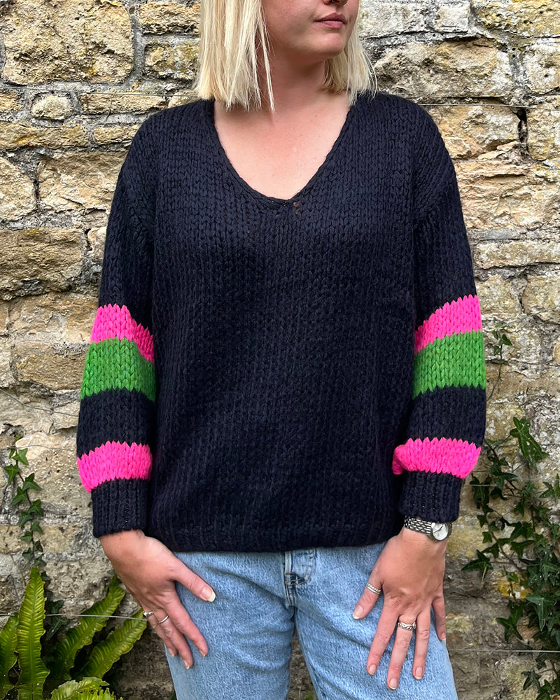 Chunky Knit Jumper - Navy - Slouchy