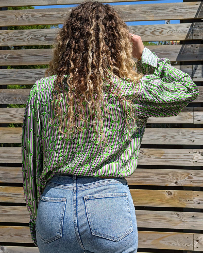 Purple Geometric Pull Over Top - Slouchy