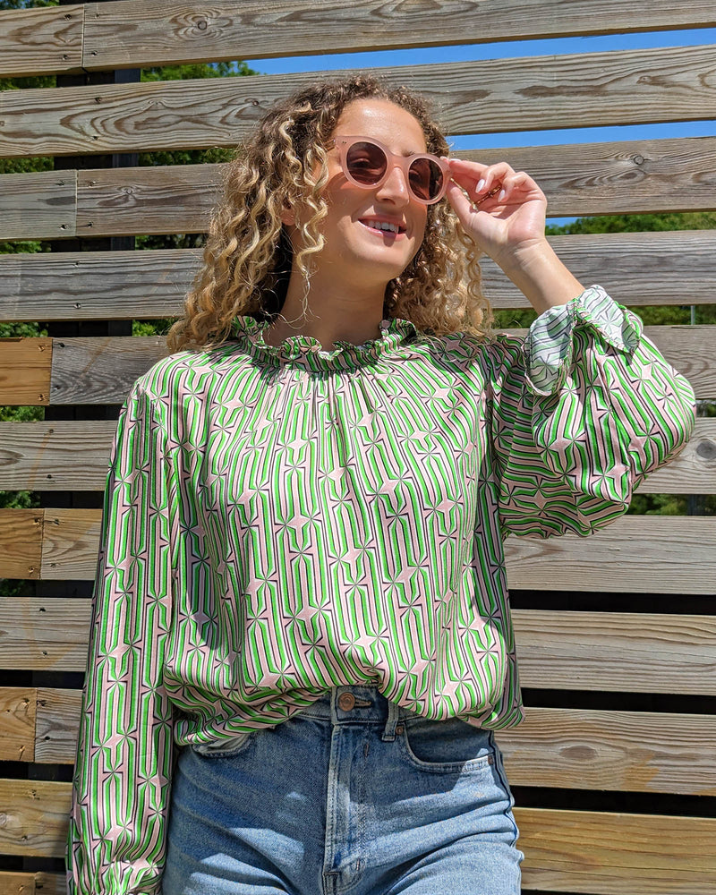 Pink Geometric Pull Over Top - Slouchy