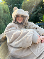 Faux Rabbit Fur Hoodie Blanket - Bear Brown - Slouchy