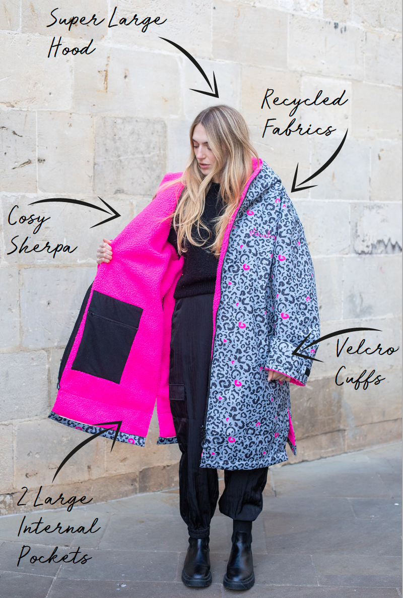 Pro Recycled Change Robe - Grey/Pink Leopard - Slouchy