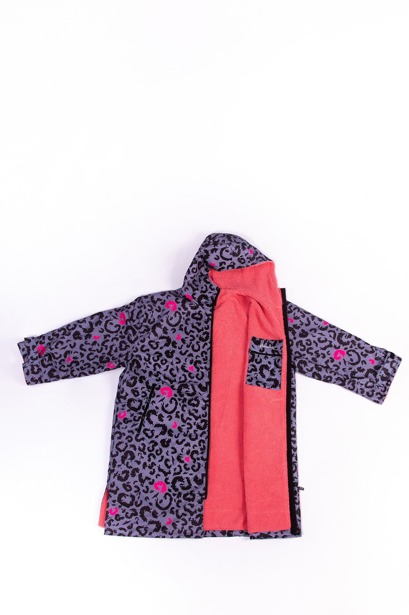Long Sleeve Change Robe - Grey/Pink Leopard Print - Slouchy