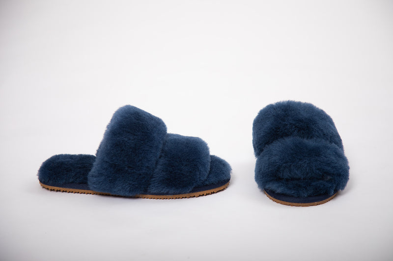 Luxury Fur Shearling Slipper - Navy - Slouchy