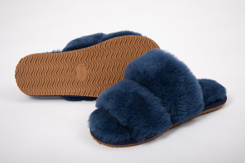 Luxury Fur Shearling Slipper - Navy - Slouchy