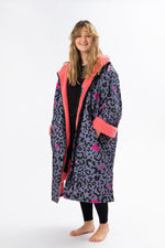 Long Sleeve Change Robe - Grey/Pink Leopard Print - Slouchy