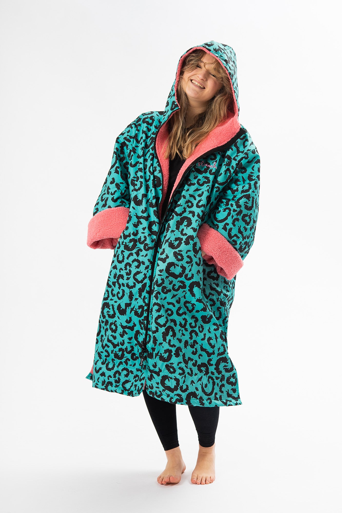 Long Sleeve Change Robe - Green/Pink Leopard - Slouchy