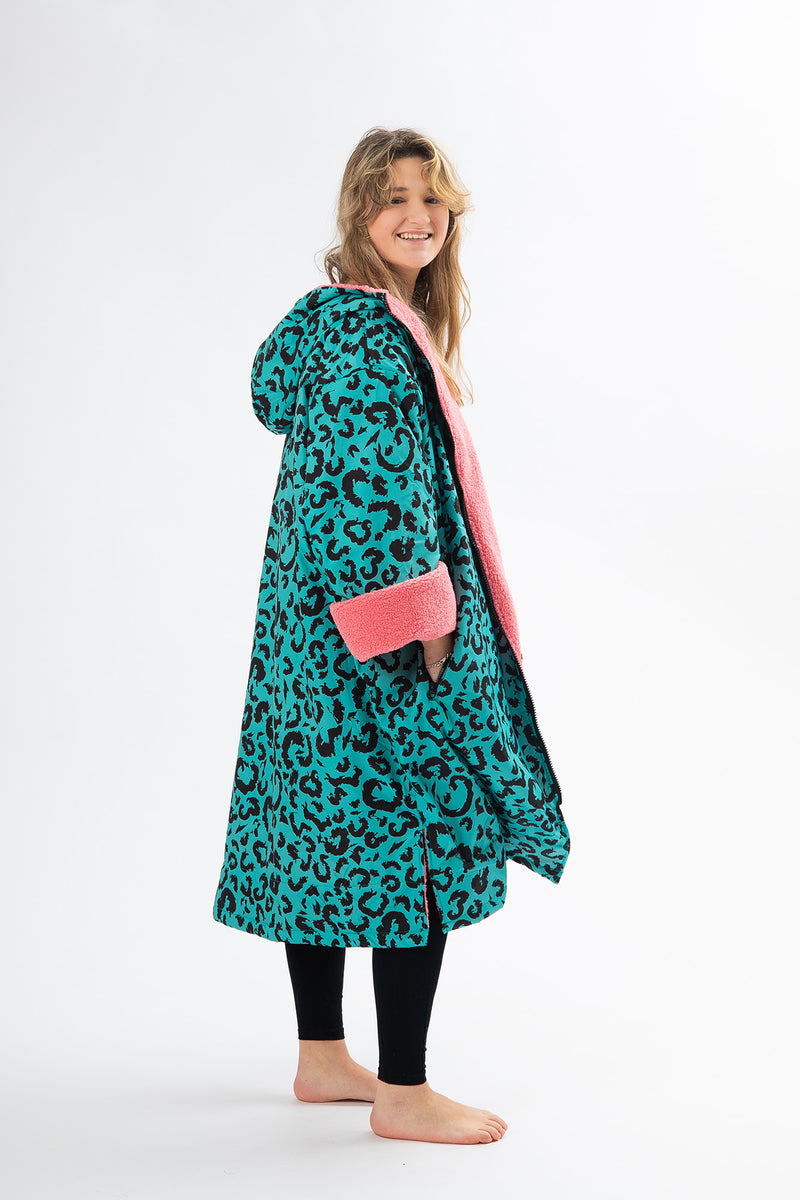 Long Sleeve Change Robe - Green/Pink Leopard - Slouchy