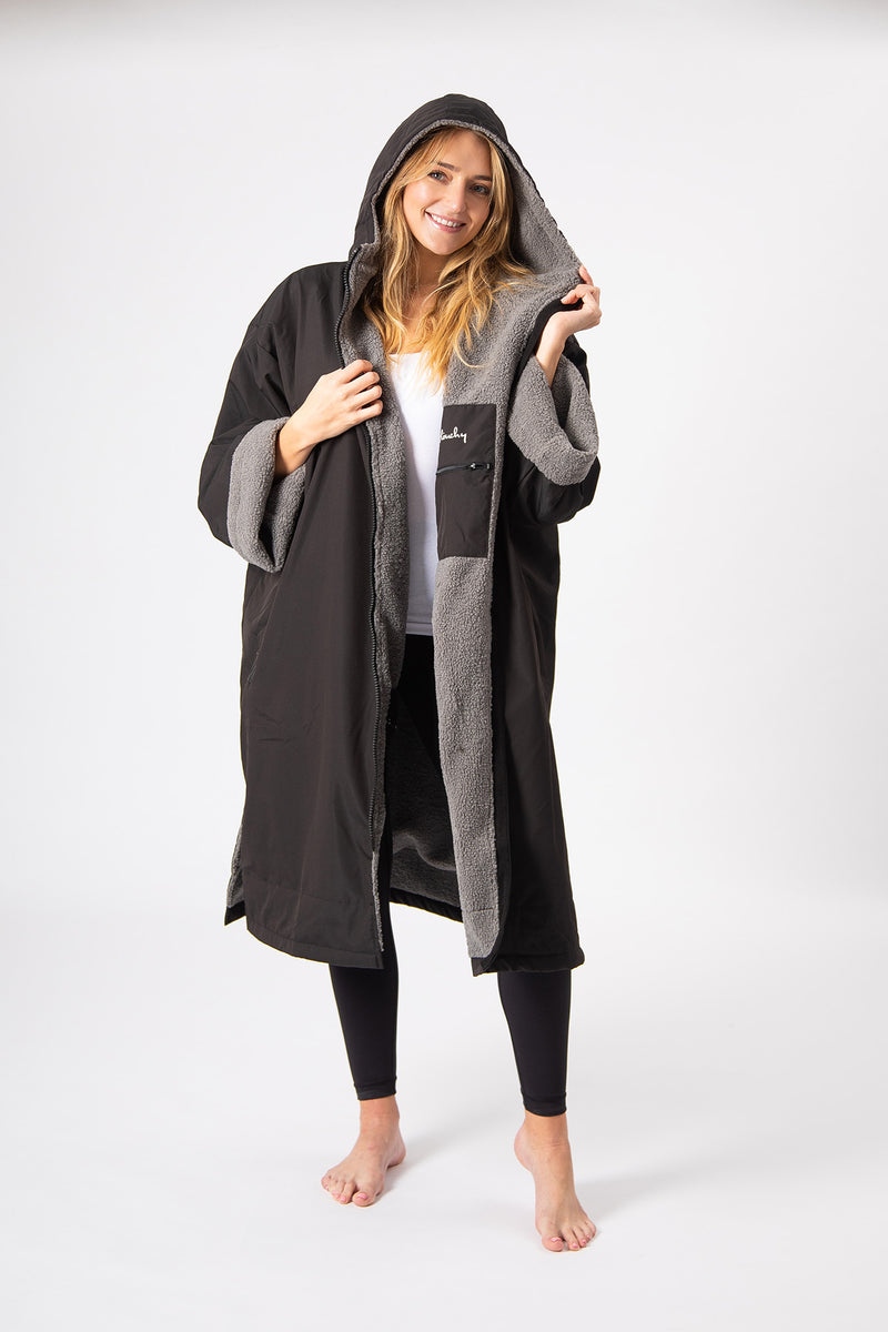 Long Sleeve Change Robe - Black/Grey - Slouchy