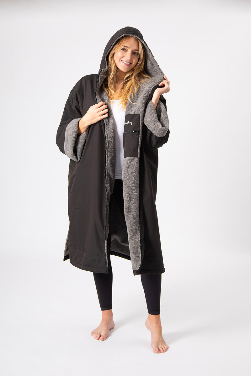 Long Sleeve Change Robe - Black/Grey - Slouchy