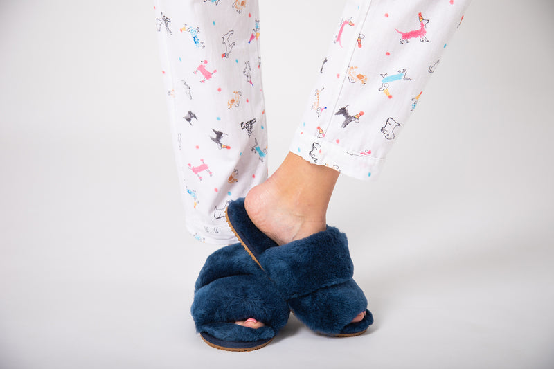 Luxury Fur Shearling Slipper - Navy - Slouchy