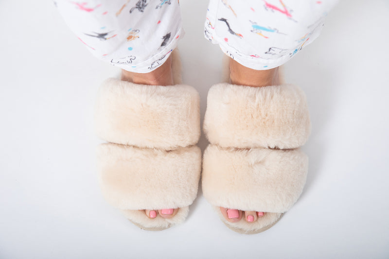 Luxury Fur Shearling Slipper - Cream - Slouchy