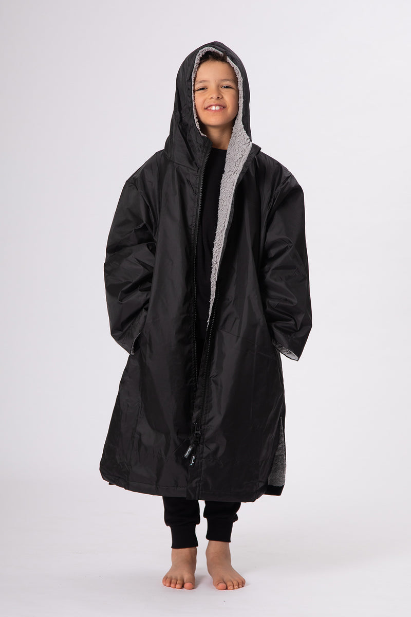 Kids Lightweight Black/Grey Robe - Slouchy