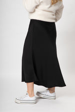 Bias Cut Satin Skirt - Black - Slouchy
