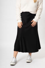 Bias Cut Satin Skirt - Black - Slouchy