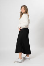 Bias Cut Satin Skirt - Black - Slouchy
