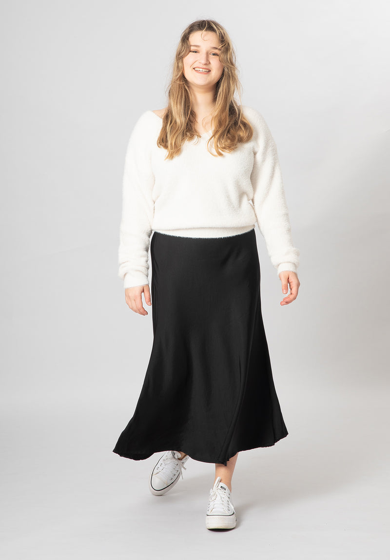 Bias Cut Satin Skirt - Black - Slouchy
