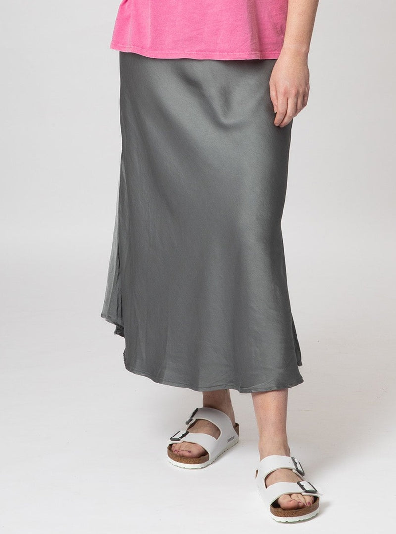 Bias Cut Satin Skirt - Charcoal - Slouchy