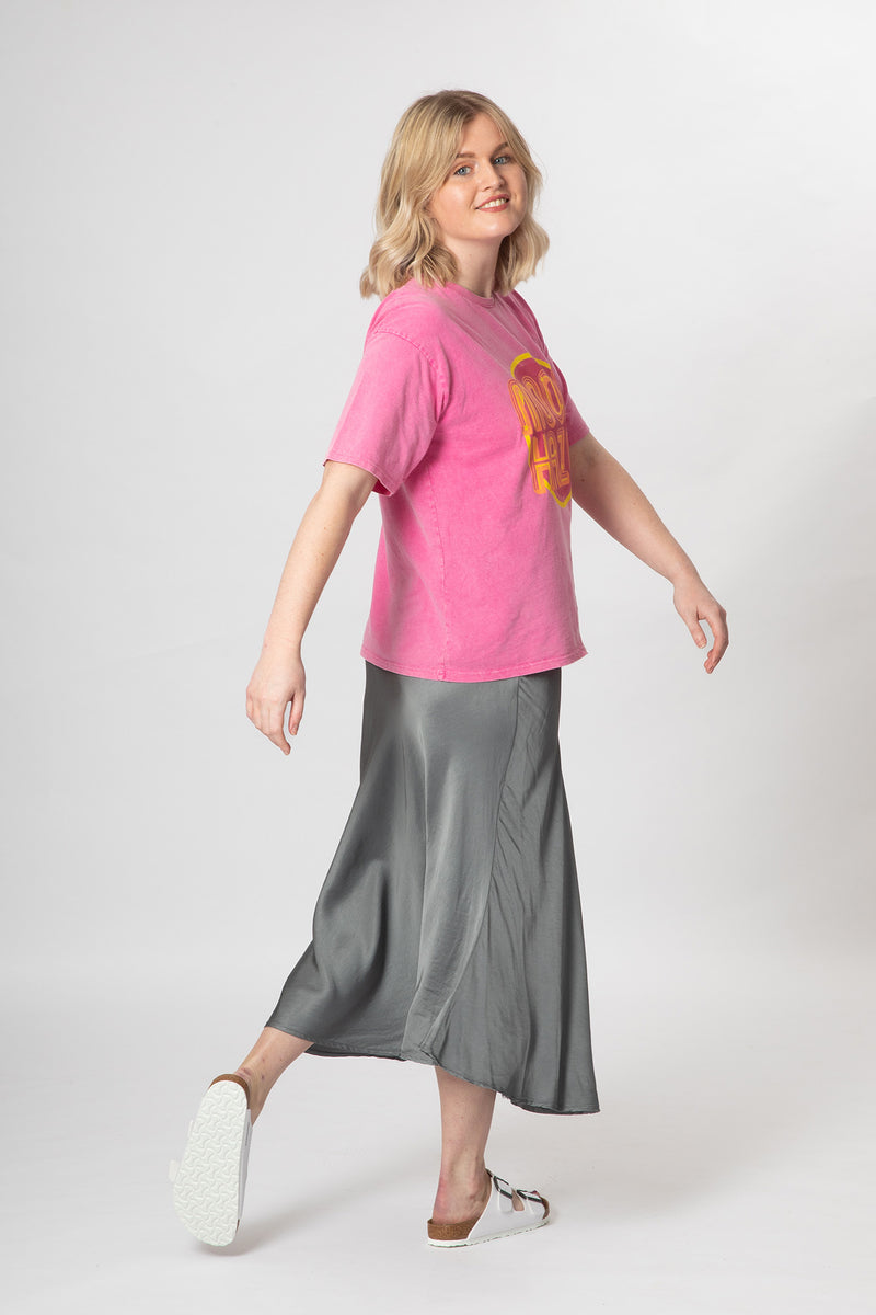 Bias Cut Satin Skirt - Charcoal - Slouchy