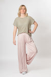 Satin Wide Leg Trousers - Pink - Slouchy